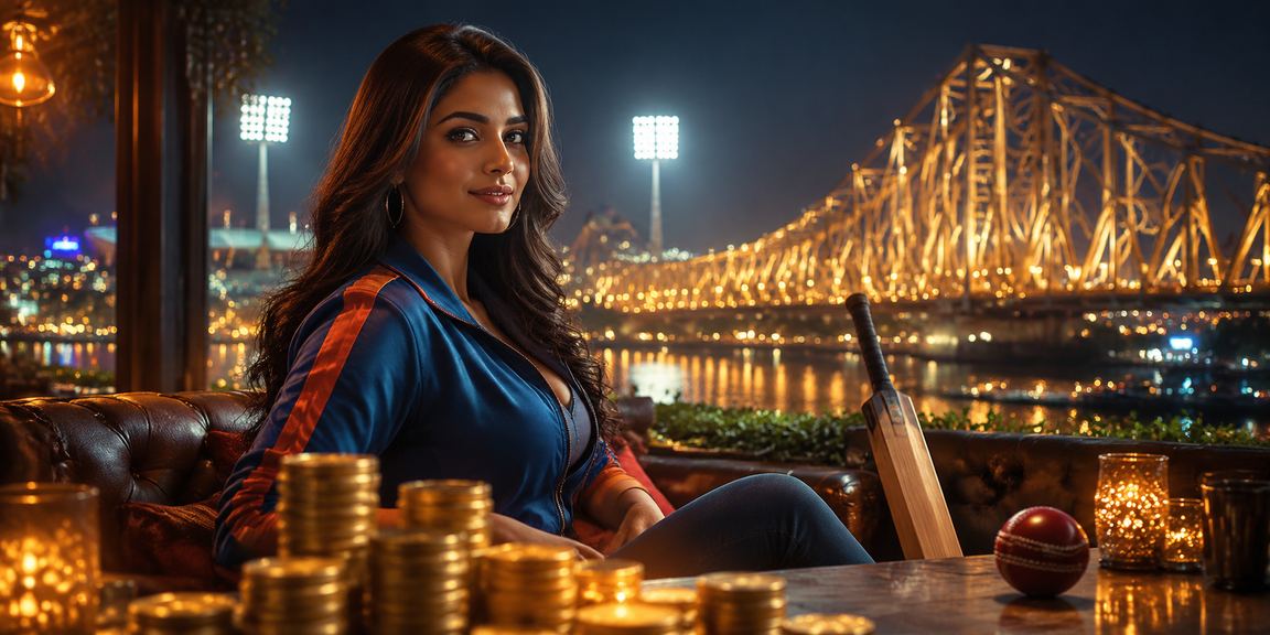 Vibrant slots gaming at Kolkata night market with cricket theme