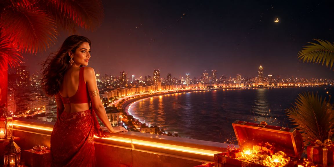 Slot gaming on mobile smartphone at night near Mumbai Marine Drive